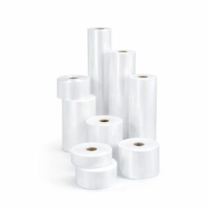 Rolls of clear medium-duty layflat tubing in various sizes.