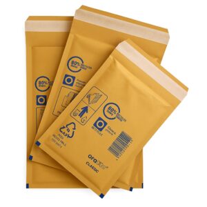 Ideal Alt Text for Arofol Bubble Envelopes "Gold Arofol bubble mailers with self-seal strips and protective padded lining