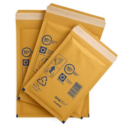 Ideal Alt Text for Arofol Bubble Envelopes "Gold Arofol bubble mailers with self-seal strips and protective padded lining
