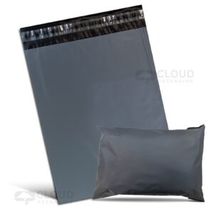 Lightweight grey mailing bags, waterproof polythene with self-seal strip