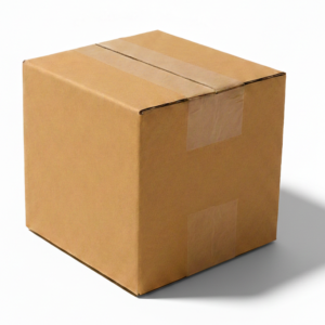 Single wall cardboard box sealed with brown tape for shipping and moving